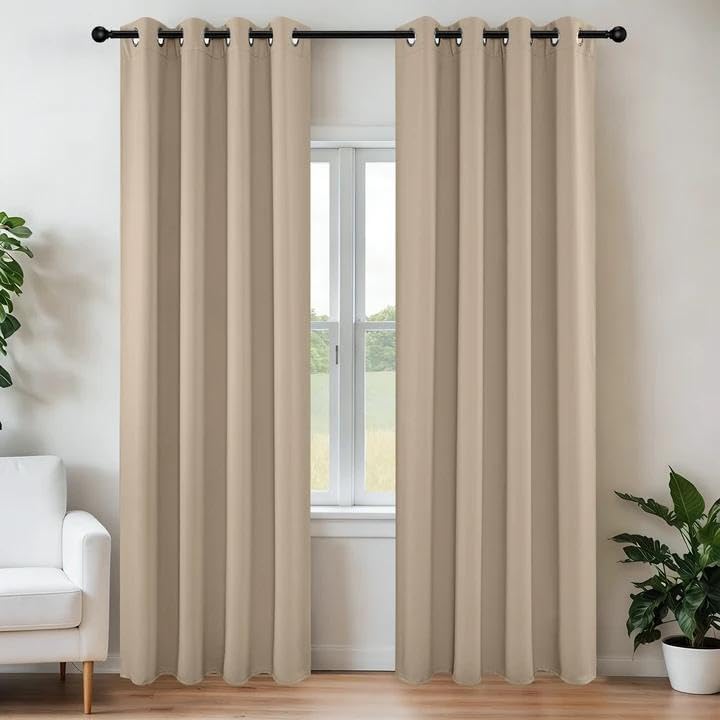 Image of Joydeco Blackout Curtains 84 Inch Length, Thermal Insulated Long Curtains& Drapes, Room Darkening Grommet Drapes for Living Room Bedroom Window (W52 x L84 Inch, Light Beige) (Pack of 20)