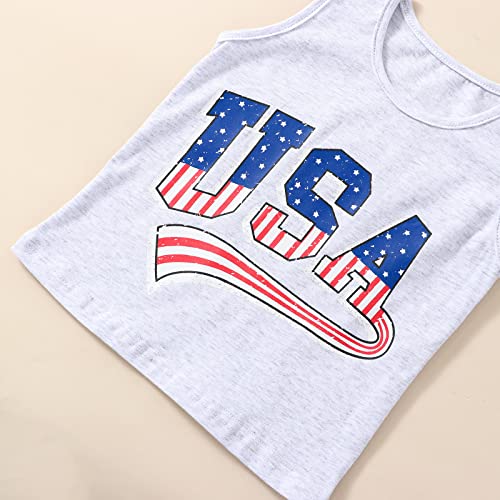 Engofs 4Th Of July Baby Boy Outfit Sleeveless American Flag Print Tank Top T-Shirts Shorts Set Toddler Independence Day Clothes Grey 0-6 Months #TOP2