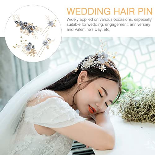 jojofuny 16 peças pente de videira, tiara de menina Blueflower garfo feminino cristal vintage cabeça