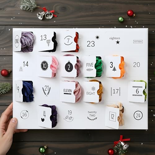 Vincreem Velvet Yarn Advent Calendar 24 Days Christmas Countdown Multi Color Velvet Calendar Chenille Yarn Advent Countdown Gift Boxes New Year Party Gift for Knitter Markers Crochet DIY Weaving