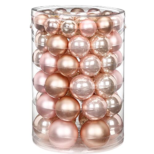 Weihnachtskugeln Glas 4-7cm x 60 Stück in Kartonbox Christbaumkugeln Hellrosa beige Mix Pearly Rose