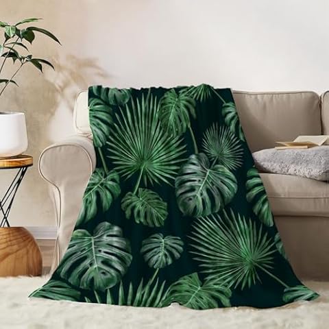 YeeJu Tropical Decorative Throw Blanket Twin Size Green Plant Leaf Blanket for Couch Sofa Bed Soft Cozy Lightweight Fuzzy Fleece Blankets and Throws Cute Spring Summer Gift Blanket 60x80 Cover