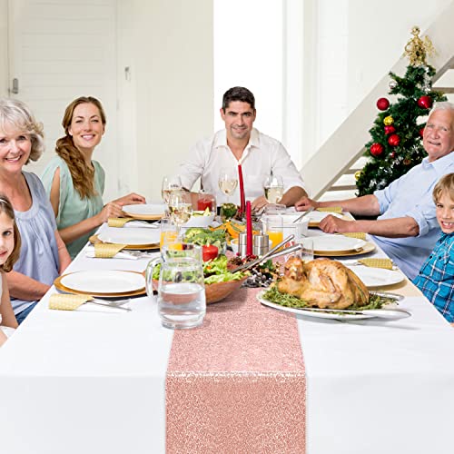 6 Pack Sequin Table Runner Rose Gold, 12 X 108 Inch Glitter Rose Gold Table Runner For Rectangle Table For Birthday, Wedding, Banquet, Holiday Party Decorations, Christmas Gift & Baby Shower #TOP4