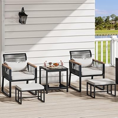 YITAHOME 5-Piece Patio Furniture Sets Wicker Furniture Set, Outdoor Conversation Sectional with Ottoman for Backyard Poolside, Garden(Black)