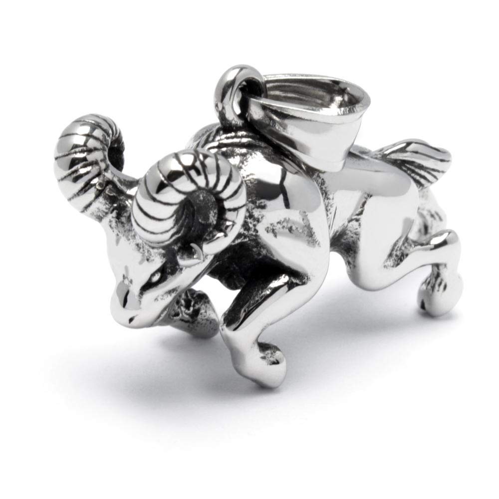 Massiver Widder aus Edelstahl mit Panzerkette Halskette Sternzeichen Anhänger Silber Herren Schmuck Männer Geschenk