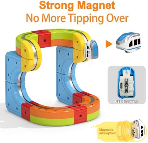 3D Infinity Track Electric Train Set for Kids Ages 3+, 68P Magic Rail Block Track Fusion Train, Building Toy Gravity-Defying 3D Embedded Layouts & Motorized Car, STEM Learning Gift - 3