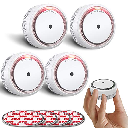 SITERWELL Smoke Detector , Photoelectric Technology Smoke Alarm with 10 Year Life Time, Small Fire Alarm with Built-in Battery and Test&Silence Button for House, UL Listed, GS522C-A, 4 Packs
