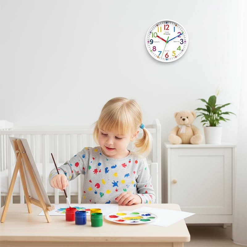 Image of HASTHIP 10 inch Silent Kids Wall Clock Non Ticking, Battery-Powered