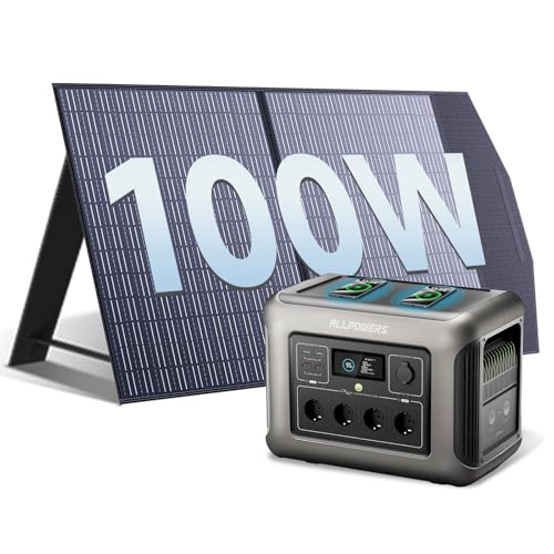 ALLPOWERS Solargenerator R1500 mit 100W Solarpanel, LiFePO4 Akku, 1800W Powerstation mit 100W...