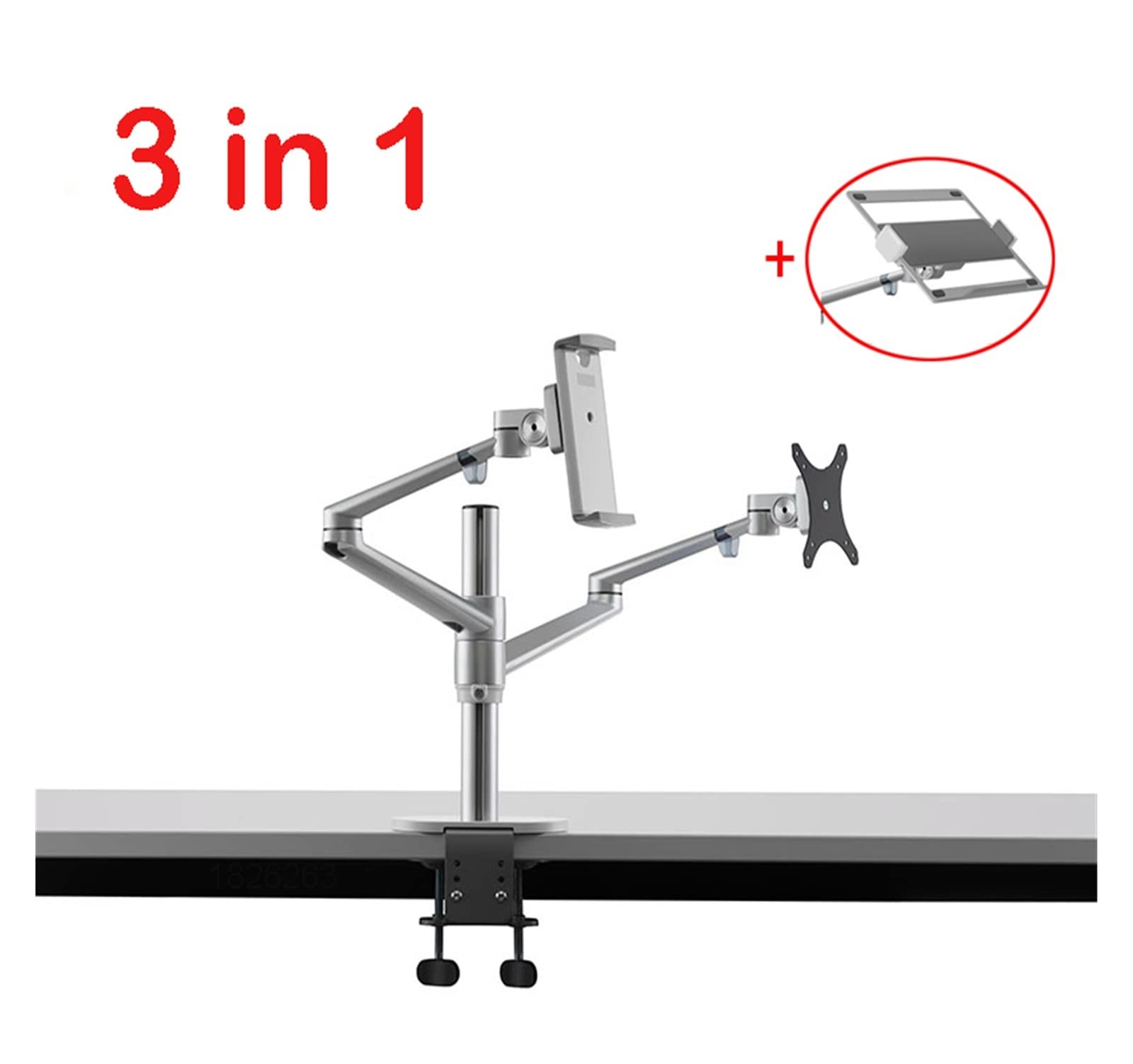 Braccio Monitor, Braccio triplo da tavolo regolabile in altezza in alluminio for supporto for laptop da 10-17 pollici Stabile e fermo(Noir)