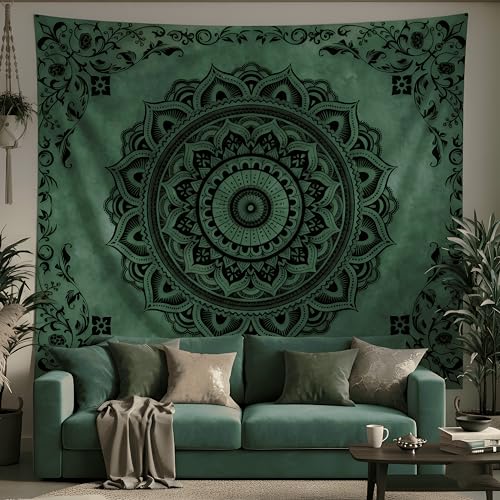 Tichgeim Green Mandala Tapestry for Bedroom Aesthetic, Boho Hippie Ceiling Art Decor Tapestries, Bohemian y2k Floral Backdrop Wall Hanging for Teen Girls Dorm Living Room (51"X60") — view 4