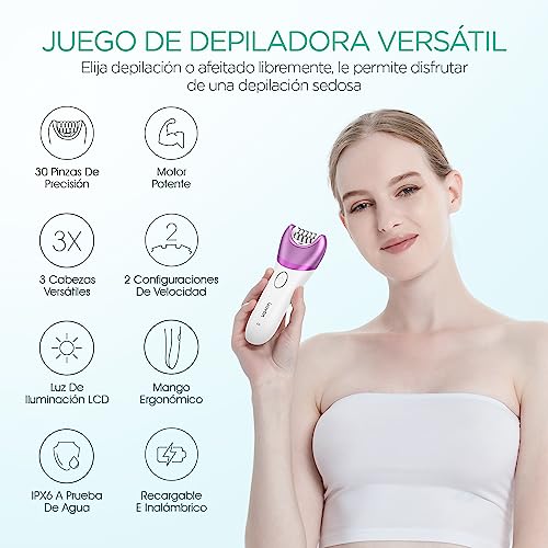 VOYOR-Depiladora-Electrica-Mujer-Maquina-Depilar-Mujer-3-en-1-Depiladora-Recargable-e-Inalambrica-para-Pierna-Brazo-con-30-Pinzas-Depiladora-Eletrica-para-Mulher-BM300-Morado