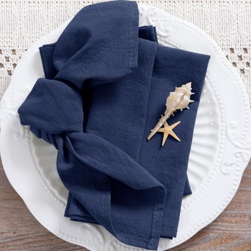 Image of MLMC 8 Pack Navy Blue Cloth Napkins Rustic Washable Cotton Linen Napkins Set of 8 17 inchx17 inch Reusable Dinner Napkins Cloth for Wedding Party Events Everyday Use Decor