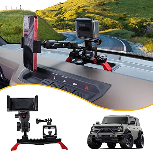 BESTAOO Dash Phone Holder and Camera Mount for Ford Bronco 2021 2022 2023 2024 2025 2 Door & 4 Door, Compatible with GoPro and Smart Phone (Slide Rail)
