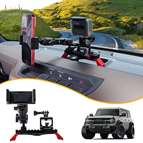 BESTAOO Dash Phone Holder and Camera Mount for Ford Bronco Accessories 2021 2022 2 Door & 4 Door, Compatible with GoPro and Smart Phone (Aluminum, Slide Rail)