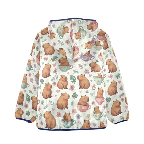 CHIFIGNO Cute Brown Capybaras Boy Lightweight Jacket Fleece Jacket for Fall Winter Zip up Hoodie 3T2