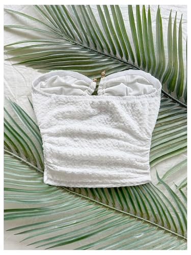 MakeMeChic Women's Bandeau Strapless Tube Tops Open Back Ruched Summer Sexy Cute Crop Top2