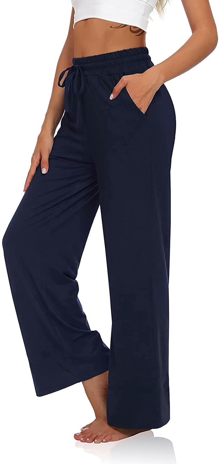 VIGVAN Jogginghose Damen Yogahose Weites Bein Freizeithose Trainingshose Sporthose Aktive Freizeit Gerades Bein Kordelzug Lose Lounge Pants mit Taschen