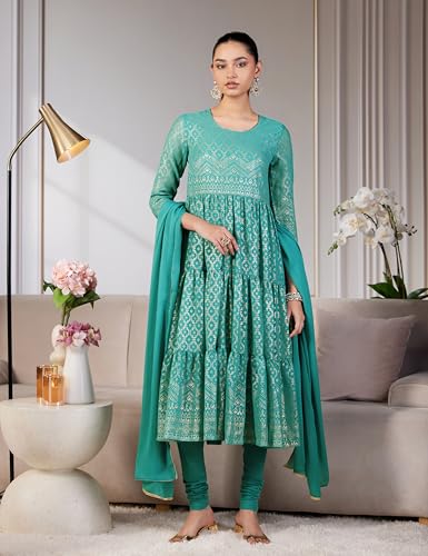 Image of BIBA Women Biba Women Cotton Blend Printed Suit Set(SKDGOLDMUR9143 Pink L)