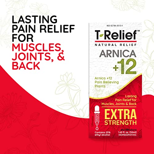 MediNatura T-Relief Extra Strength Pain Relief Drops Arnica +12 Fast-Acting Natural Relieving Actives Help Reduce Back, Neck, Joint, Muscle, Hand & Foot Aches, Pains, & Soreness, Gluten-Free - 1.69 oz
