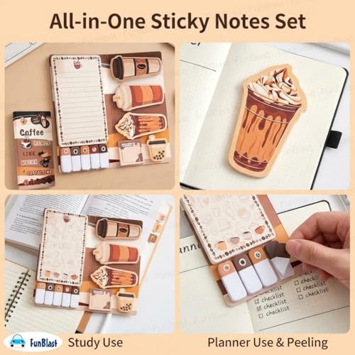 Image of FunBlast 11 Sheets /440 Sticky Notes - Cute Kawaii Sticky Notes, Sticky Pad for Study, Point It Marker Stationery Items, Self-Adhesive Memo Pad, Planners and Memo Sticker (BT)