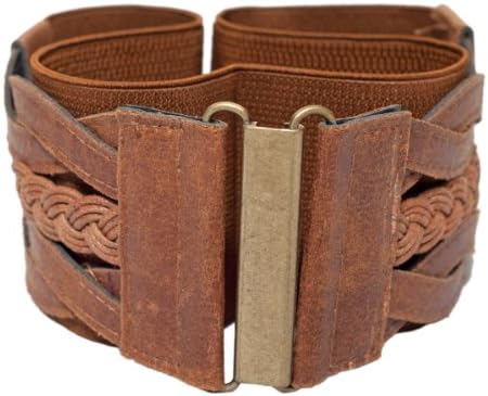 eVogues Plus Size Braided Elastic Stretchy Retro Wide Waist Cinch Belt Brown - One Size Plus