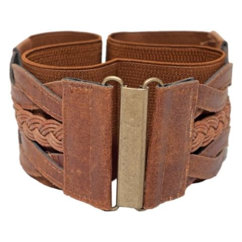 eVogues Braided Elastic Leatherette Fashion Belt Brown - One Size Junior Cover