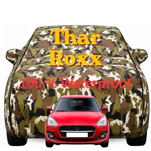 Image of Durable Full Body Waterproof Thar Roxx Car Cover | Premium Polyester Jungle Print Cover | Custom Fit Vehicle Protection | UV Resistant, Dustproof, Scratch Resistant, Heat & Wind Protection