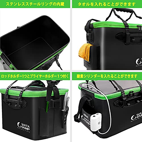 ワタチャンプ (WATACHAMP) 活かしバッカン 40cm 29L 折りたたみ釣り用バケツ 透明蓋付き 酸素ポンプ収納 + 2 本ロッドホルダー 磯バッカン 多目的 3枚目