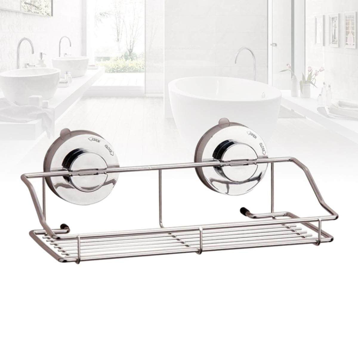 ABOOFAN Cestino Portaoggetti in Metallo Argento Super Ventosa senza Fori Organizer per Cucina e Moderno