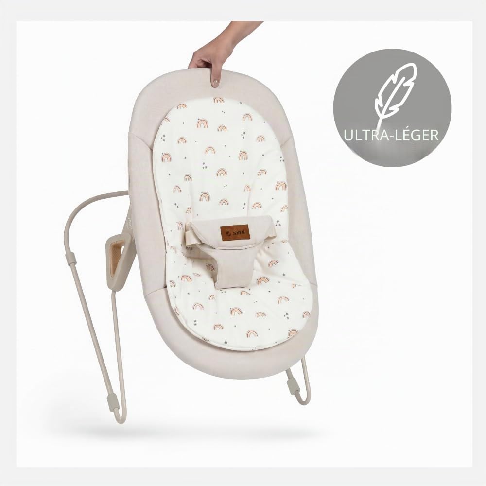 Jané Light, Transat Bébé dès la Naissance, Transat Ultraleger avec Balancement Naturel, Arche de Jeux et Réducteur, Housse Déhoussable et Lavable, Beige