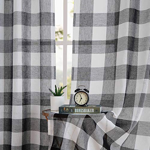 Bapawfish BP-CHECKG40X54X2BLACK Black And White Sheer Farmhouse Window Curtain Panel 54 Inch Long, Buffalo Check Plaid Gingham Curtain Drapes thumb #6