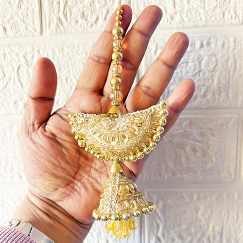 Image of Adikala Craft Store Handmade Ethnic Latkan Tassel Set of 2 for Saree Pallu, Blouse, Suits, Dupatta, Lehenga Decor | Ethnic Saree Pallu, Blouse, Suit, Dupatta & Lehenga Decoration (Golden Beads)