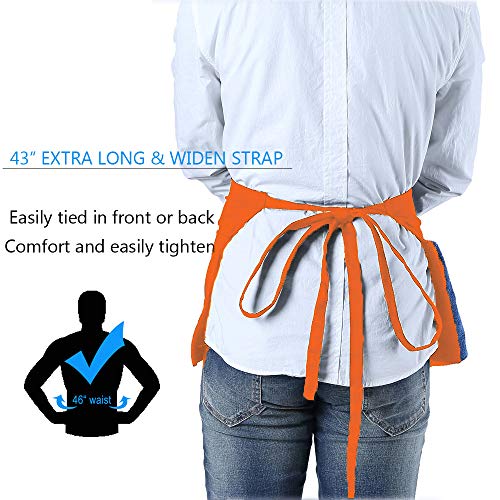 Boharers Waist Apron With 3 Pockets - Orange Waitress Waiter Server Short Apron #TOP2