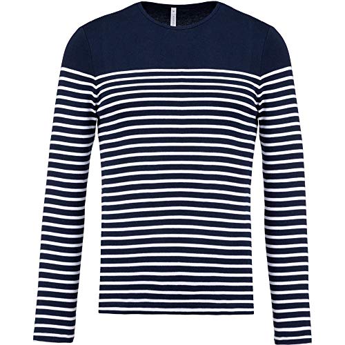 noTrash2003 Langarmshirt Herren Breton gestreift weiß blau Navy Marine Shirt T-Shirt Longsleeve versch. Ausführungen (Navy/Weiß, 3XL)