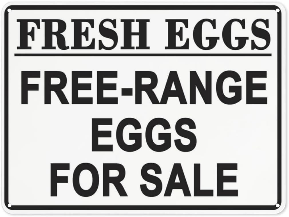 Bdrkldc Colour4 Warning Sign: Fresh Eggs Free Range Eggs For Sale, Aluminum Security Tin Road Sign, Ideal For Farms Markets Roadside Stands, Essential Indicator For Egg Sales 12X8 Inch