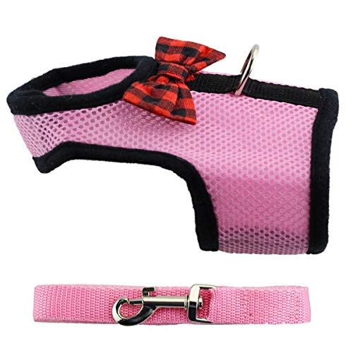 Image of Rabbit Harness with Leash Adjustable Soft Mesh Vest Harness for Bunny Kitten Guinea Pig Rat (S, Pink)