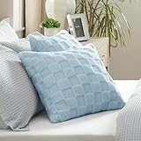 Bedsure Throw Pillow Covers - Pack of 2, 18x18 Pillow Cover, Soft, Cozy, Fluffy, Checkered Design, Home Decor for Sofa, Couch, Bed, Sea Blue