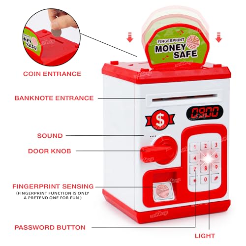 Image of Zest 4 Toyz Piggy Bank with Lock Code Money Saving Coin Bank Auto Cash Roller Gullak Birthday Return Gift for Kids(Red)