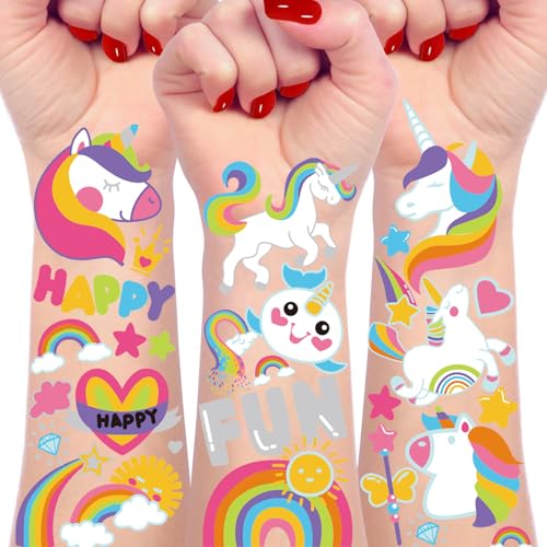 Unicorn Birthday Decorations Party Favors Temporary Tattoos Gifts- 120+Pcs/4 Sheets Unicorn Rainbow Party Favors Temporary Tattoos Decorations Gifts for Birthday Party Favors Decorations