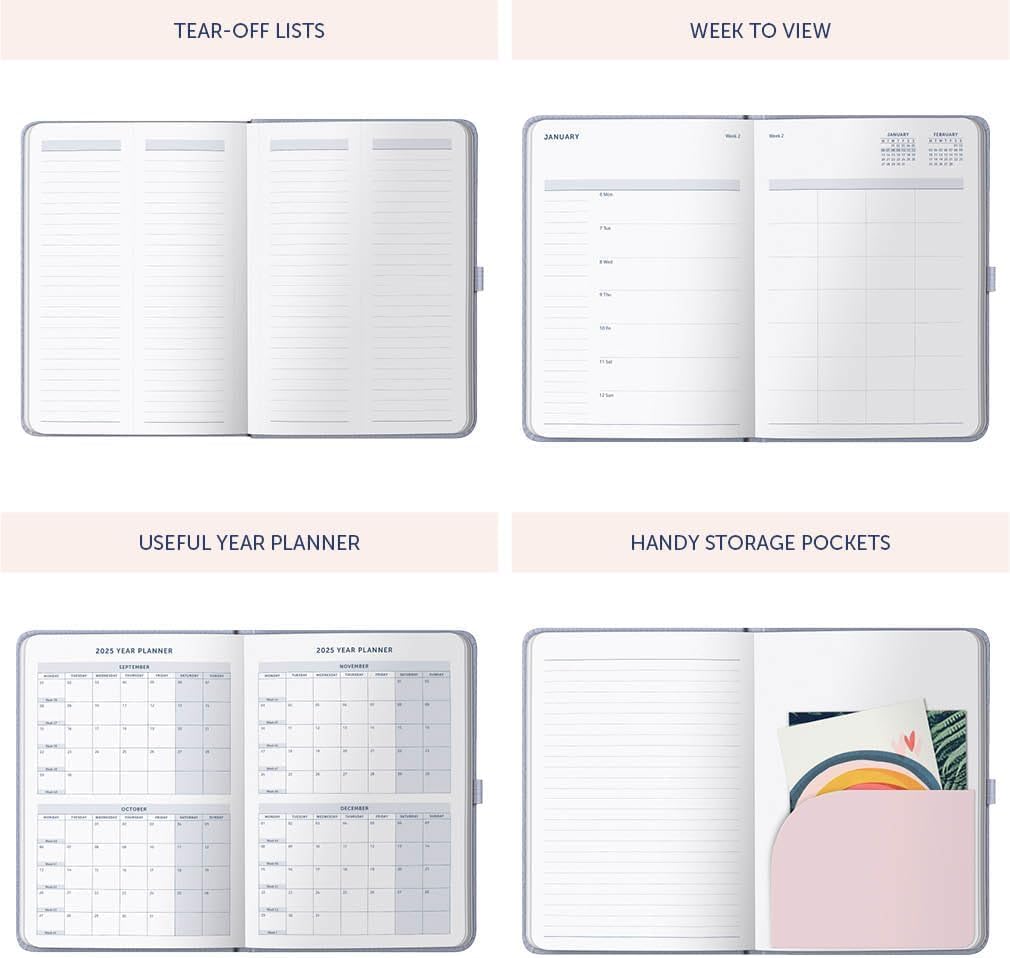 Busy B 2025 A5 Family Diary, Weekly Planner with 5 Schedules, Light Lilac Faux Leather Cover & Gold Foil - Image 4