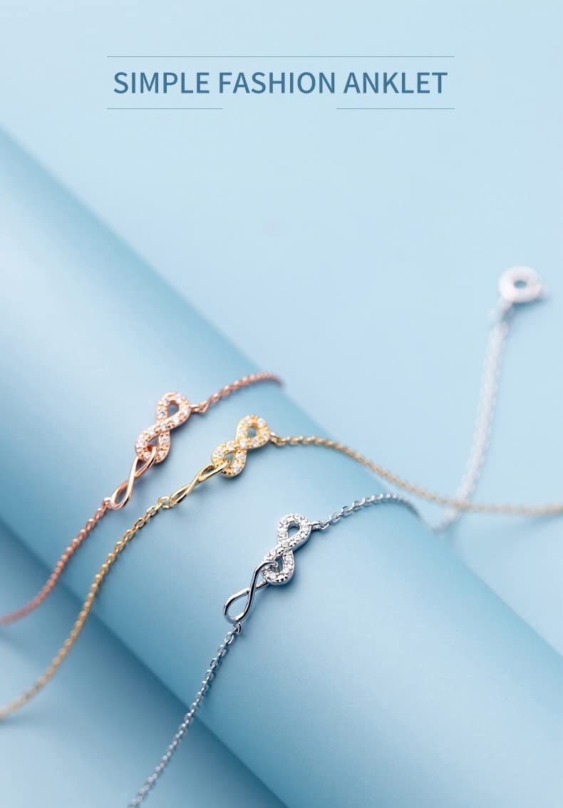 Pulsera de pie, Cadenas for el Tobillo, Fiesta de Verano Plata de Ley 925 Amor Infinito Cadena Exquisita Señora Tobillera for Mujer Pulsera de pie Pies Joyería Nuevo