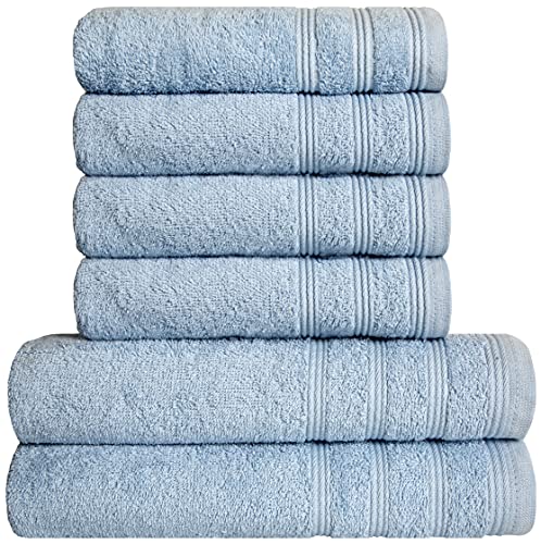 Lot de 6 serviettes de bain - 2 serviettes de bain et 4 serviettes - 100 % coton - 400 g/m² - Douces et absorbantes (bleu ciel) Cover