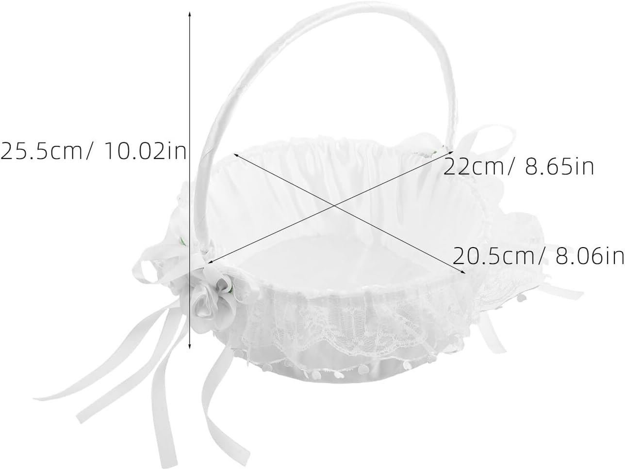 HOMSFOU Wedding Flower Girl Basket White Lace Bowknot Handle Decorative Petal Basket for Wedding Ceremony Party Supplies
