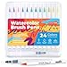 Colozoo Pinselstifte Set | 24 Farben Aquarellstifte + 2 Wassertankpinsel | Brush Pens mit flexiblen Pinselspitzen für Handlettering und Kalligraphie