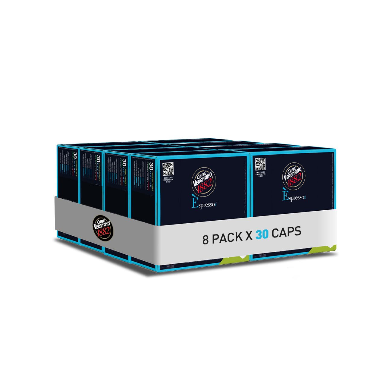 Caffè Vergnano 1882 - 240 Capsule - Caffè Compostabili e Compatibili con Nespresso, Decaffeinato - 8 confezioni da 30 capsule