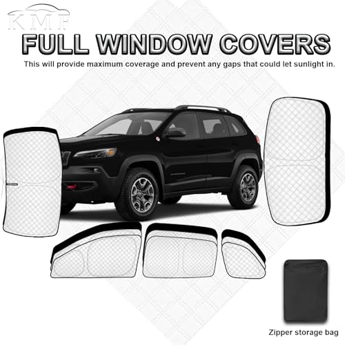 Image of KMF Windshield Sun Shade Replacement for Jeep Cherokee Accessories 2014-2023, Side Window Sun Shade Cover Sun Visor Shield Cover, Rear Window Sunshade for Camping /Baby UV Block and Privacy Protect