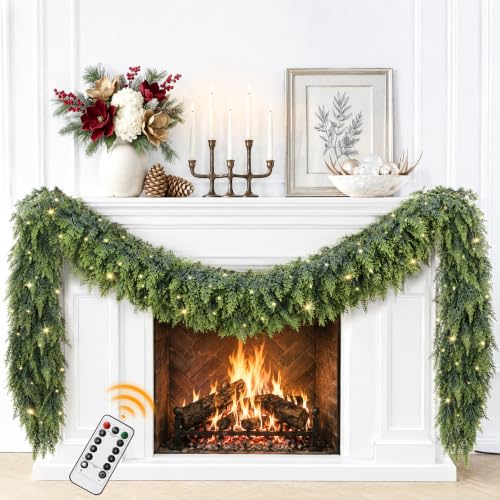 Prelit Christmas Cedar Garland with Lights 9Ft 2 Pack Real Touch Garlands