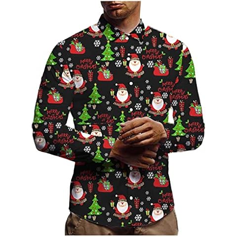 RYTEJFES Camisa de Navidad para hombre, divertida, de Papá Noel, con impresión 3D, de manga larga, botones y cuello alto, tallas S-3XL Cover