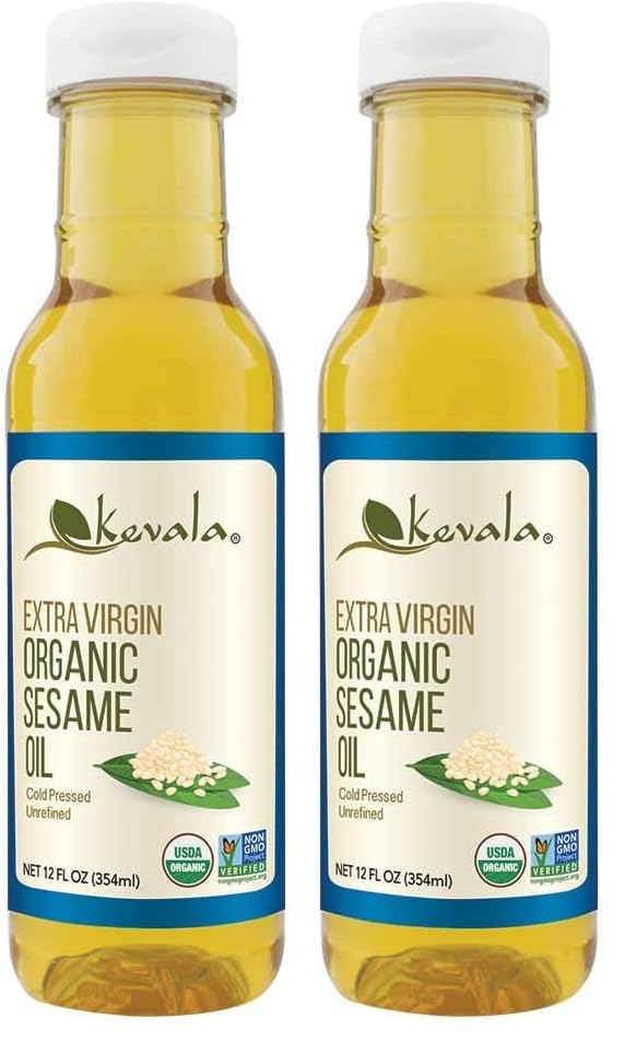 Aceite de sésamo virgen extra orgánico, 12 onzas (botella de plástico sin BPA) (paquete de 2)